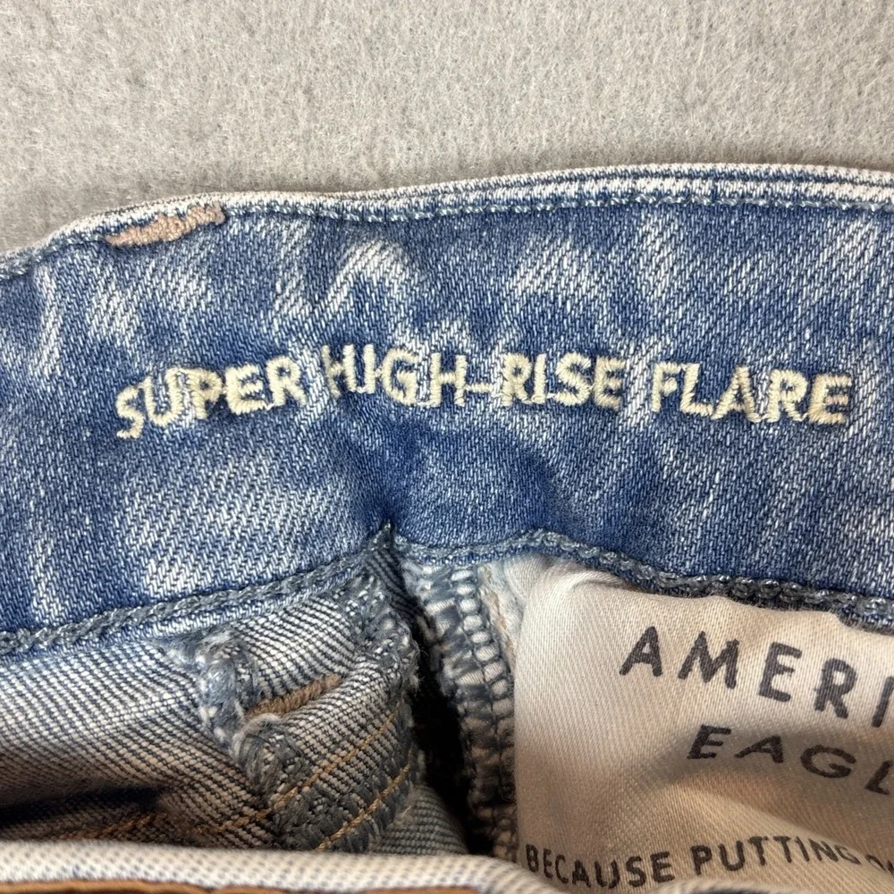 American‎ Eagle Super Hi-Rise Flare Jeans Women 0 Blue Light Wash Stretch Denim